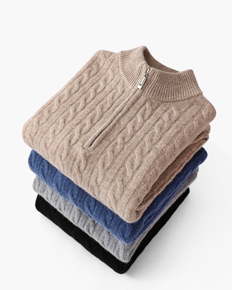 Velmor™ | Aurèle – Pull Demi-Zip en Cachemire