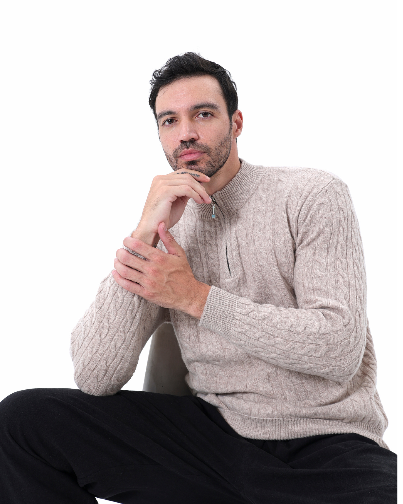 Velmor™ | Aurèle – Pull Demi-Zip en Cachemire